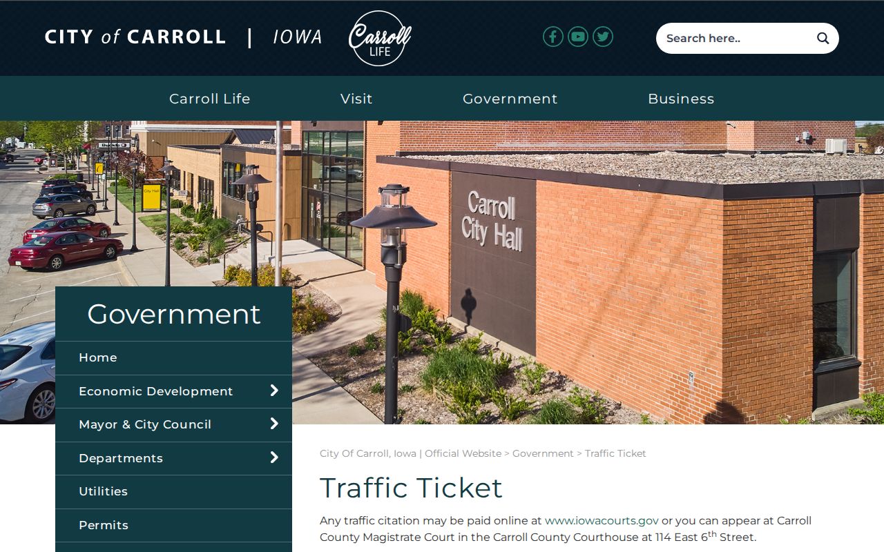 Carroll County municipal warrant and city traffic citation court route