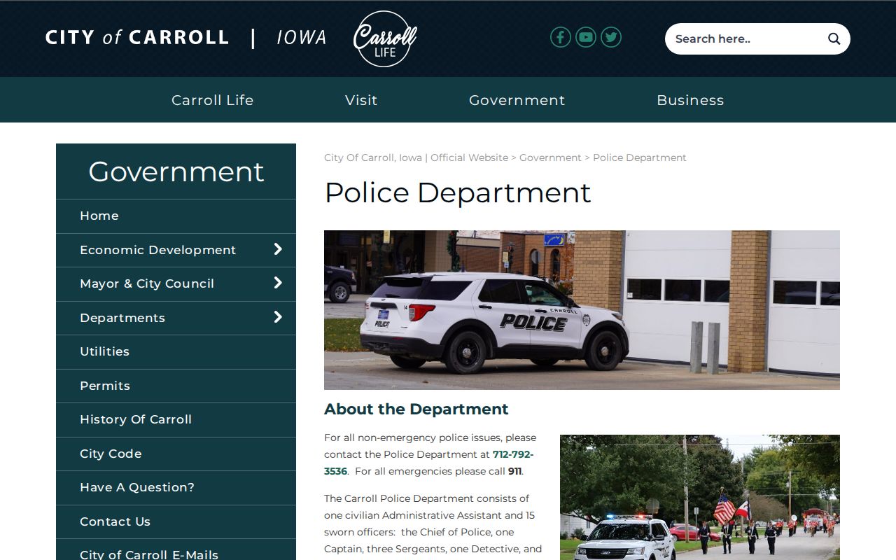 Carroll County municipal warrant police-service routing in Carroll city