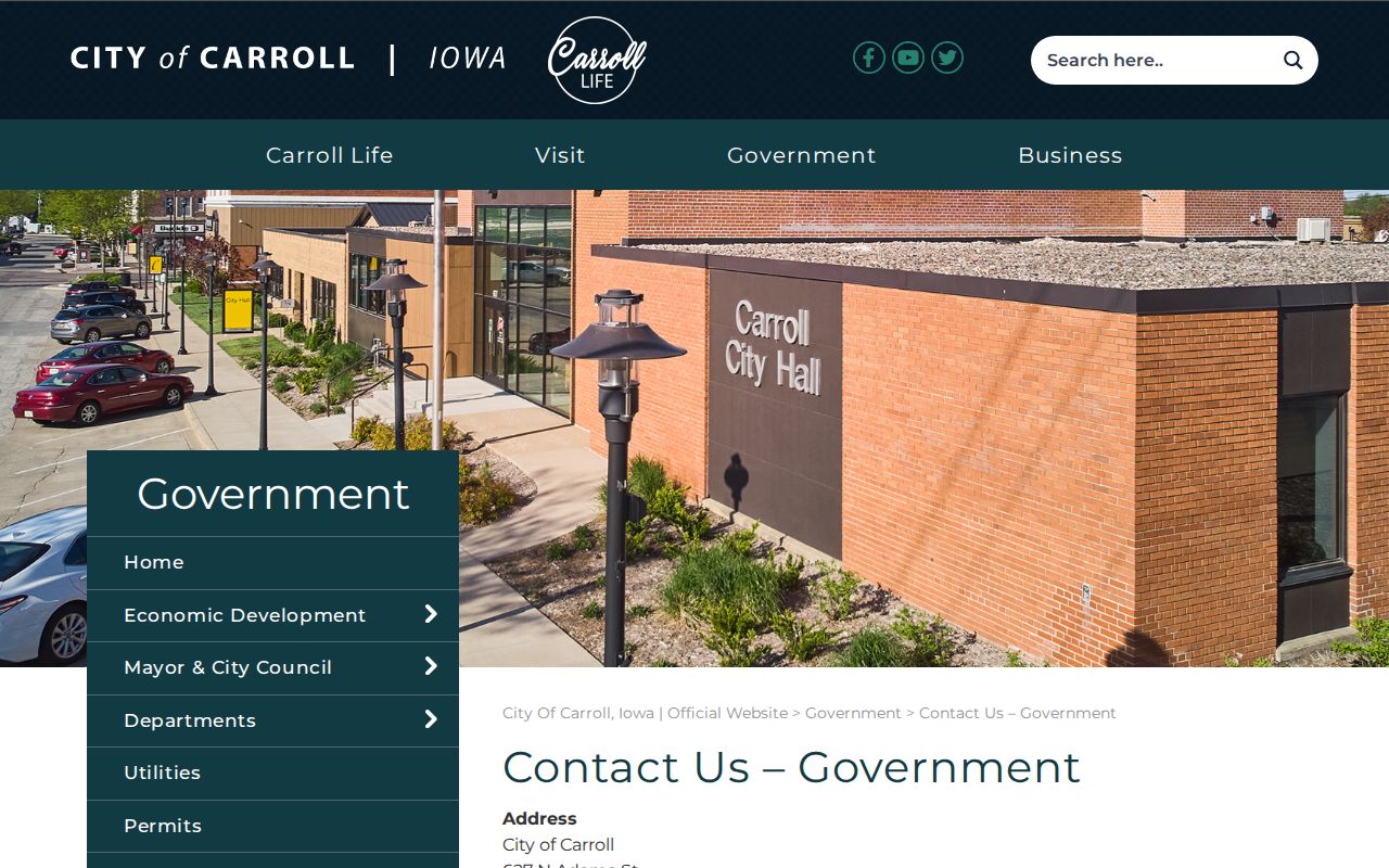 City of Carroll government contact page showing city and police contact routes