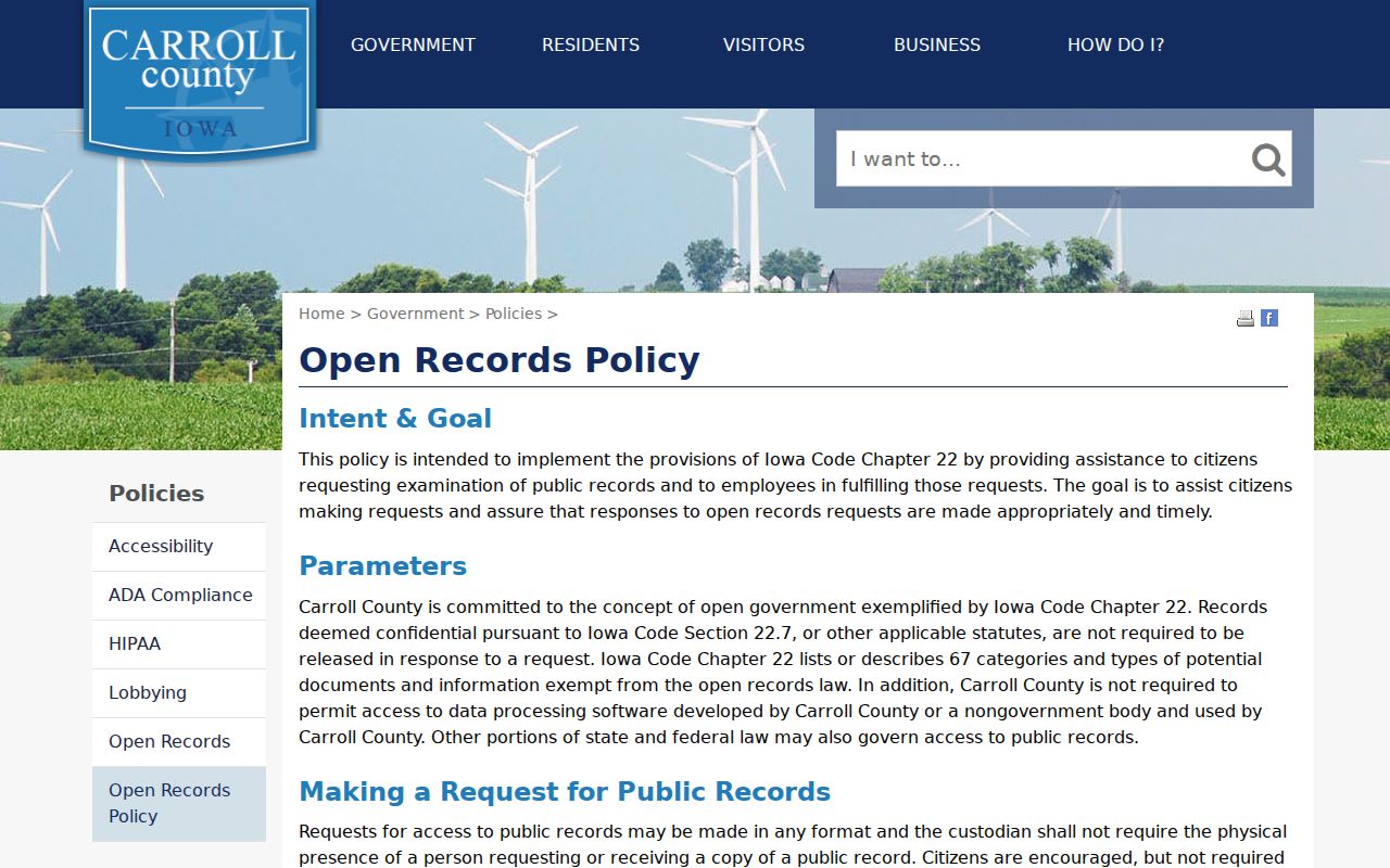 Carroll County warrant records request methods under county policy